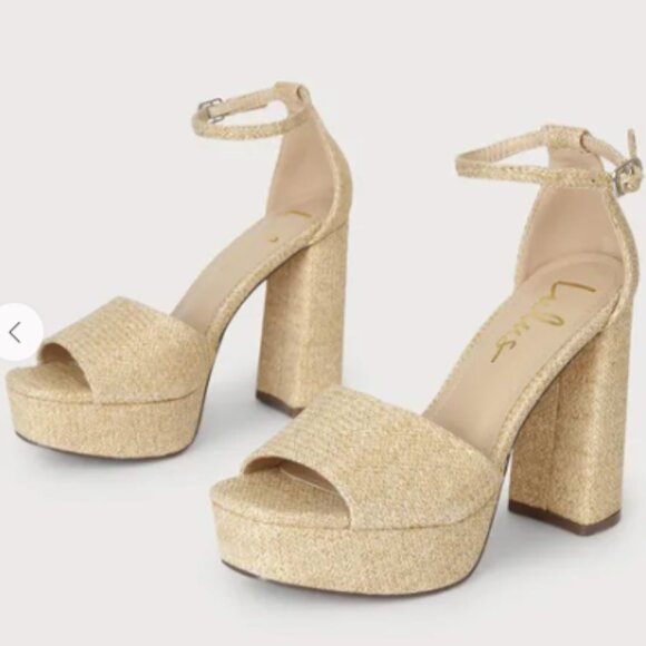 Lulul's Kinuka Natural Raffia Ankle Strap High Heel Platform Sandals - Picture 3 of 8